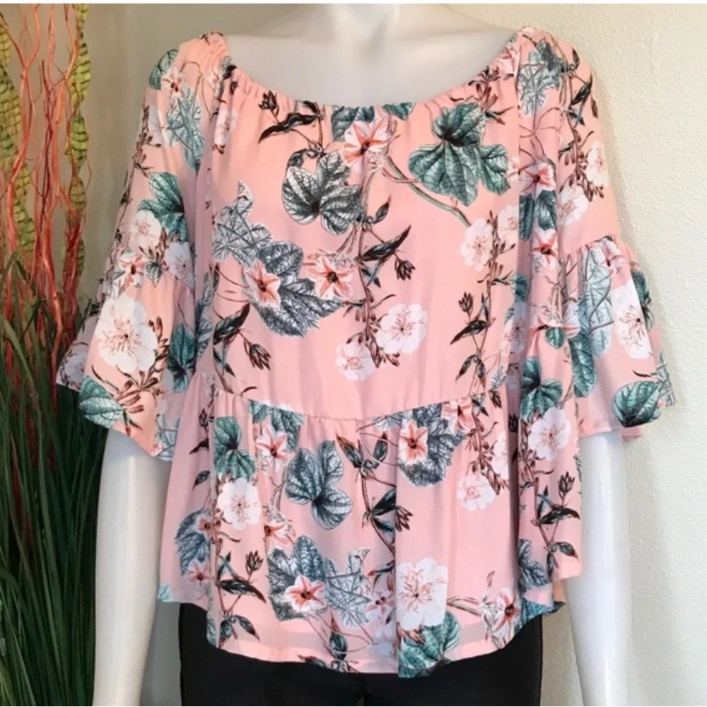 a.n.a Pink Flutter Sleeve Ruffled Blouse - Picture 11 of 11
